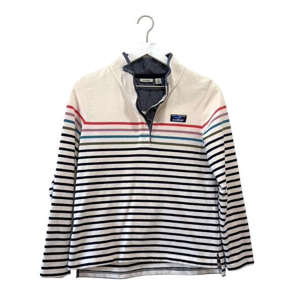 L.L.Bean Striped Quarter Snap Pullover Cream Multicolor Cotton Top Size S - Picture 2 of 8